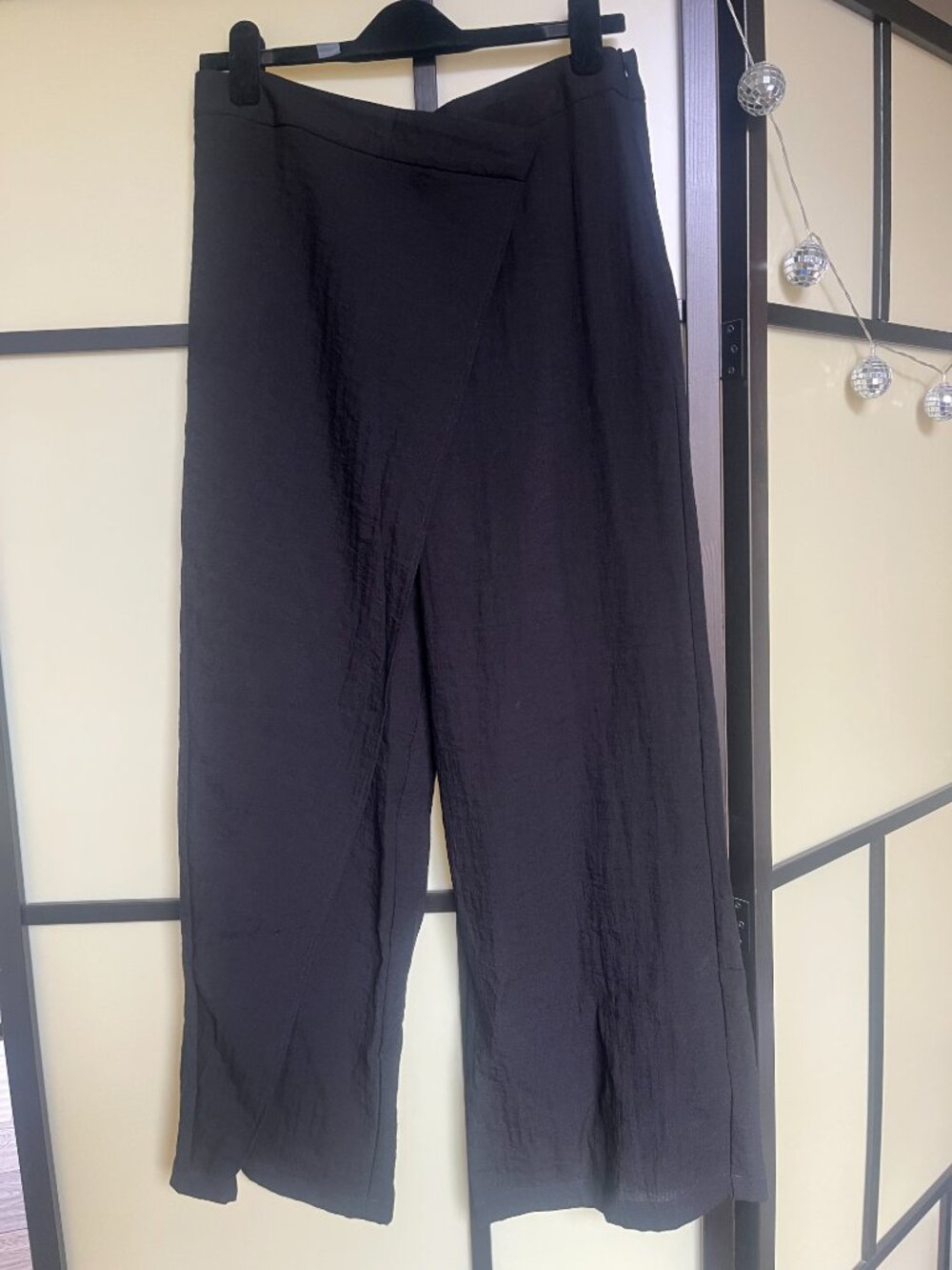 Zara Black Wrap Front Crepe Wide Pants Sz L